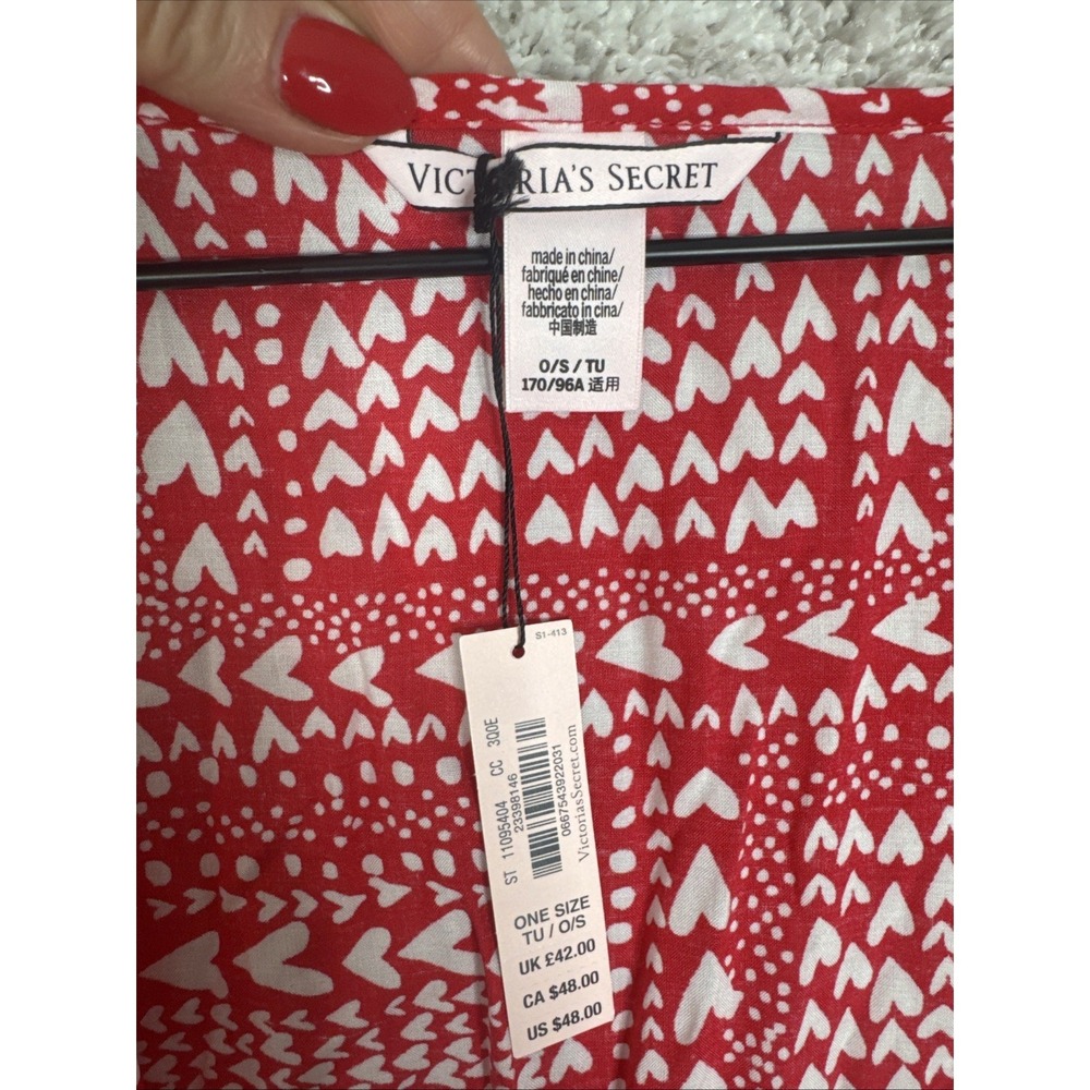 NWT Victoria's Secret Red Heart Print SCover-Up Tunic Cardigan One Size - Picture 4 of 9